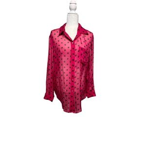 Equipment Femme Daddy pink polka dot silk button down  large top